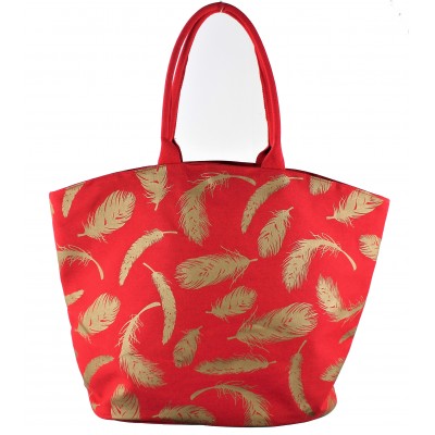 9203- RED FEATHER CANVAS TOTE BAG